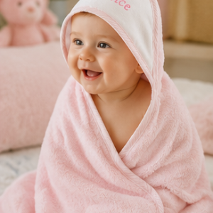 Cape de bain + bavoir (rose)